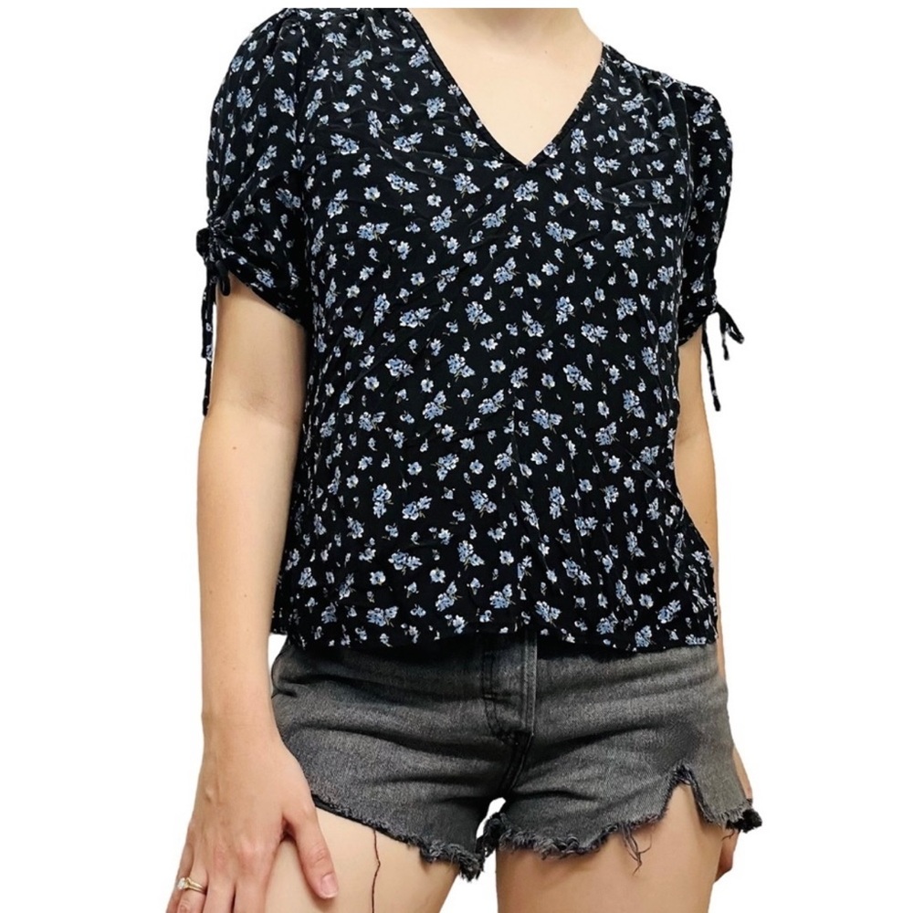 Madewell silk floral black blouse